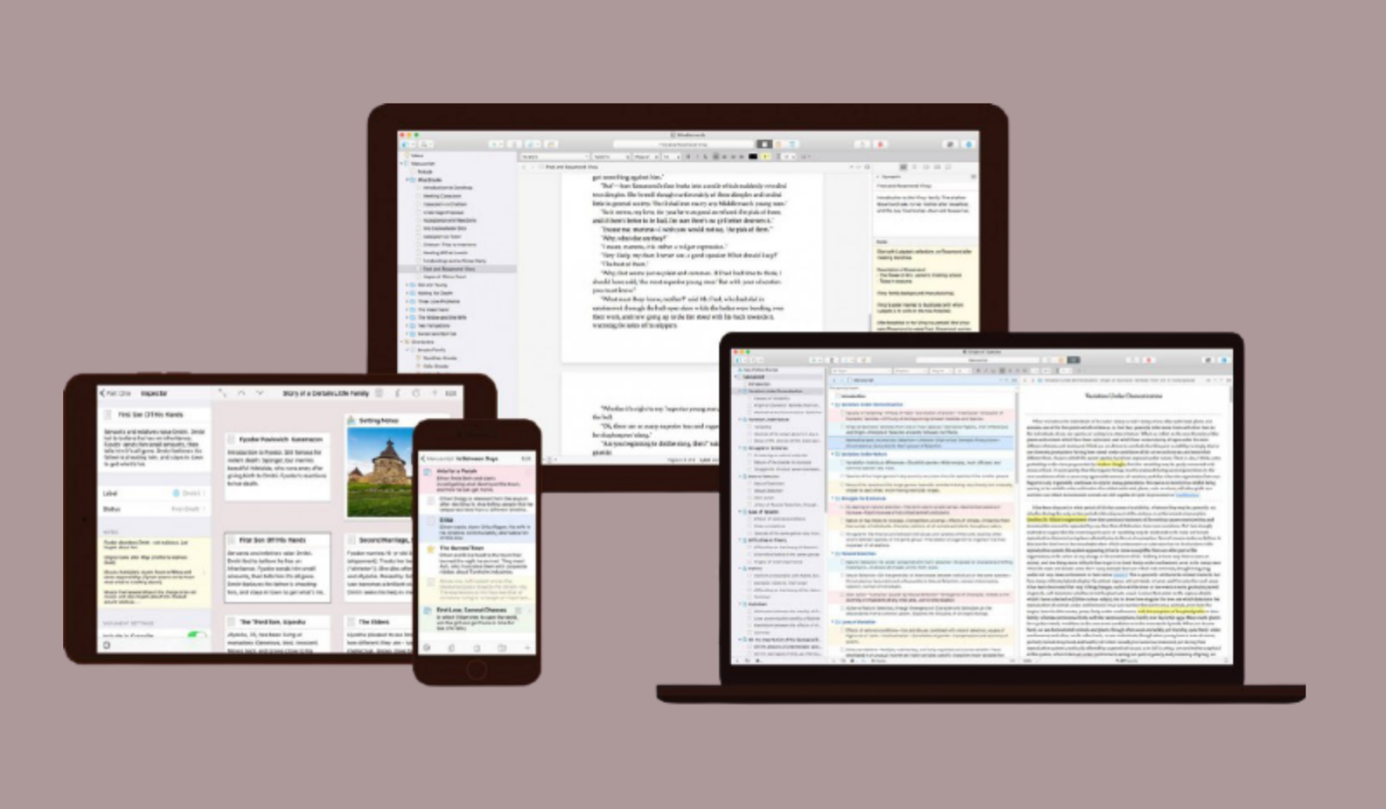 screenshots of the scrivener app