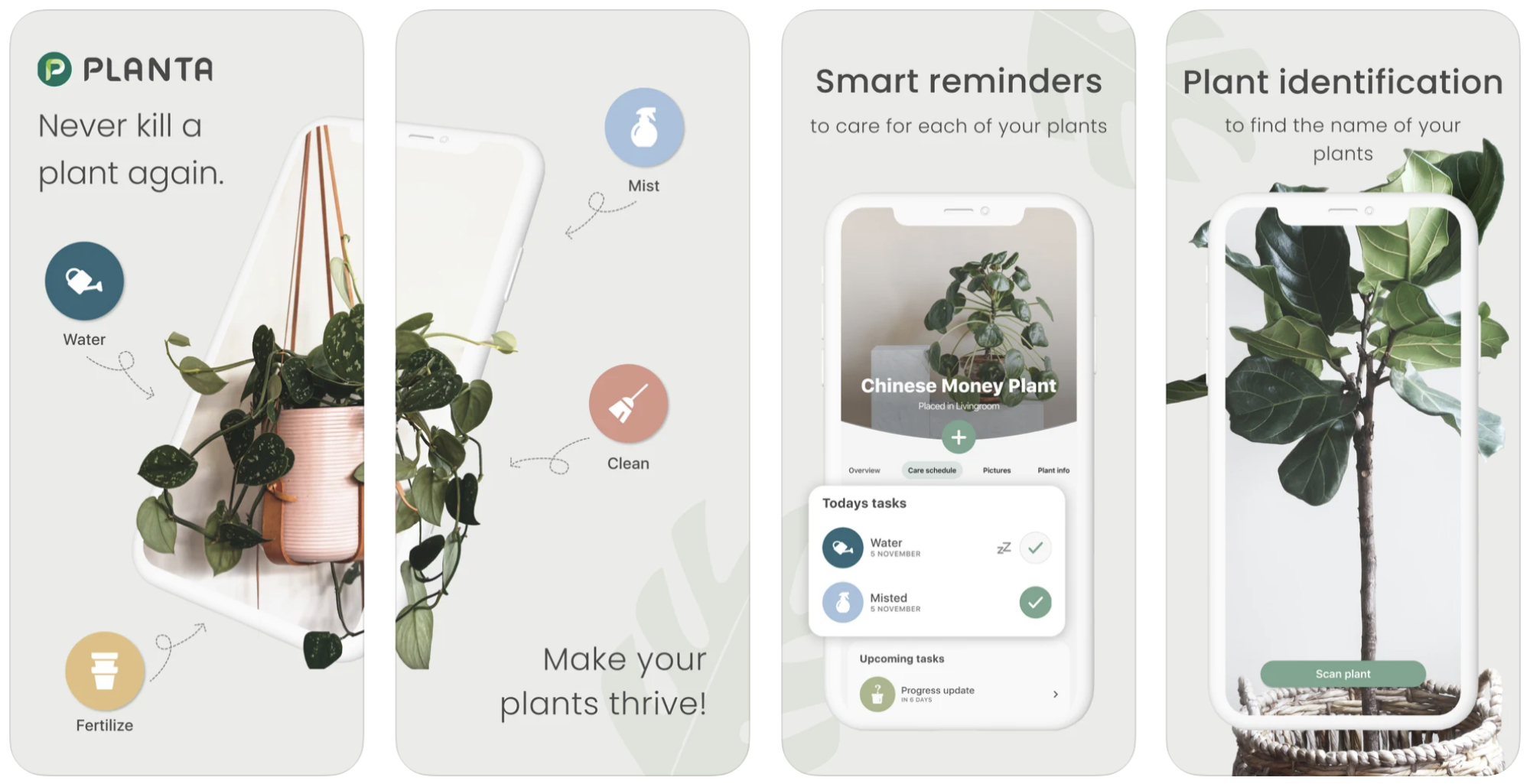 screenshots of the Planta app