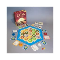 A board game in progress with cards lying on the floor.
