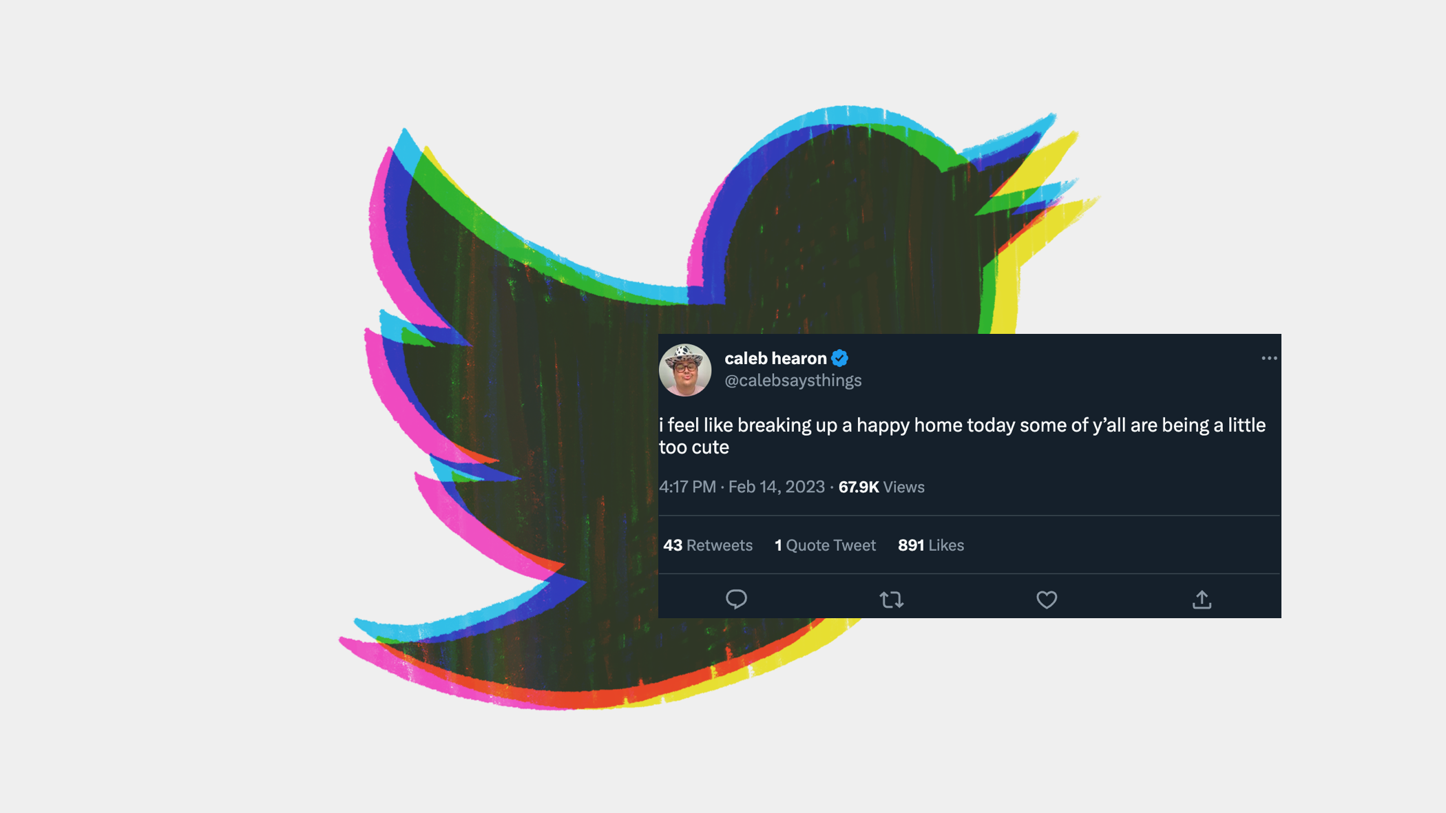 illustration of twitter bird with screenshot of tweet about valentine's day