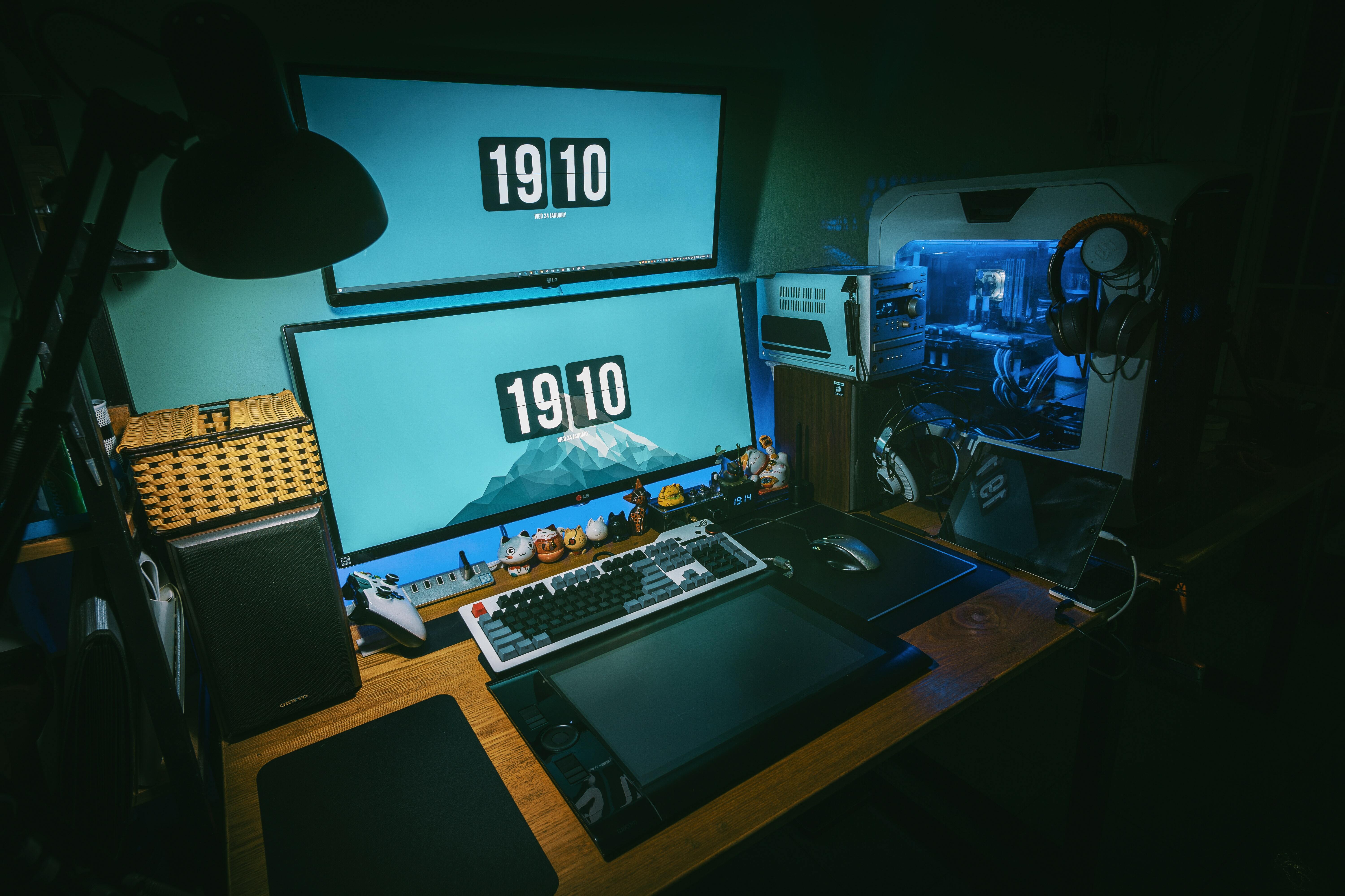 Two monitors and gaming setup