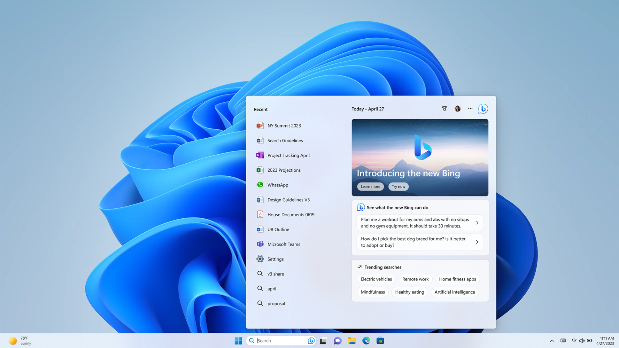 Microsoft Bing AI search in Windows 11