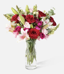 bouquet with red, pink, and white flowers