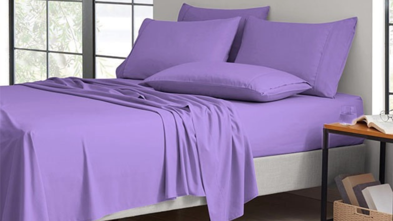 bed with purple bamboo comfort sheets 