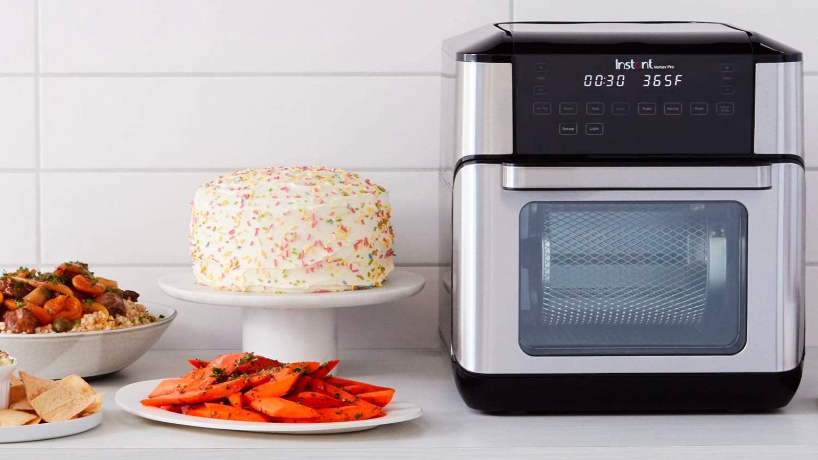 Instant Pot Vortex on kitchen counter with other food