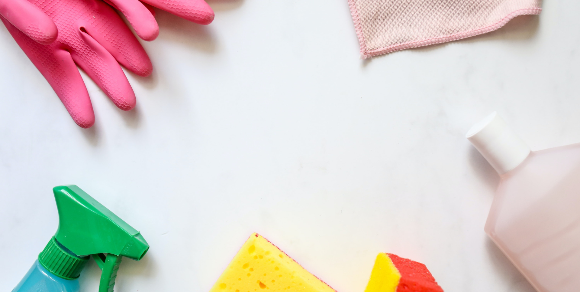 Cleaning materials on white surface