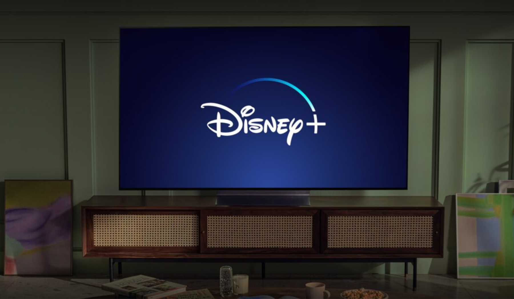 Disney+ screensaver on TV in living area
