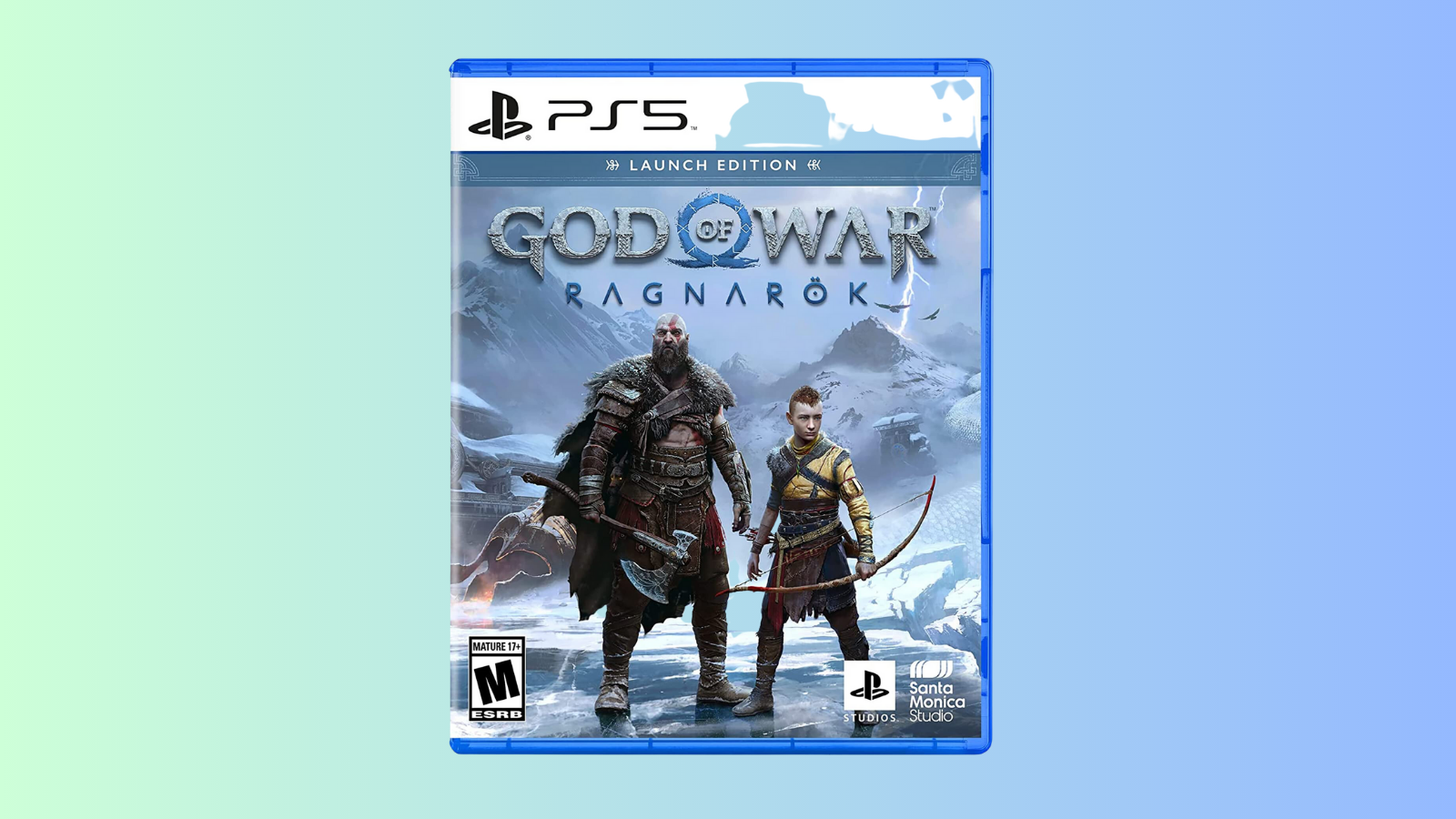 God of War Ragnarok box on blue gradient background