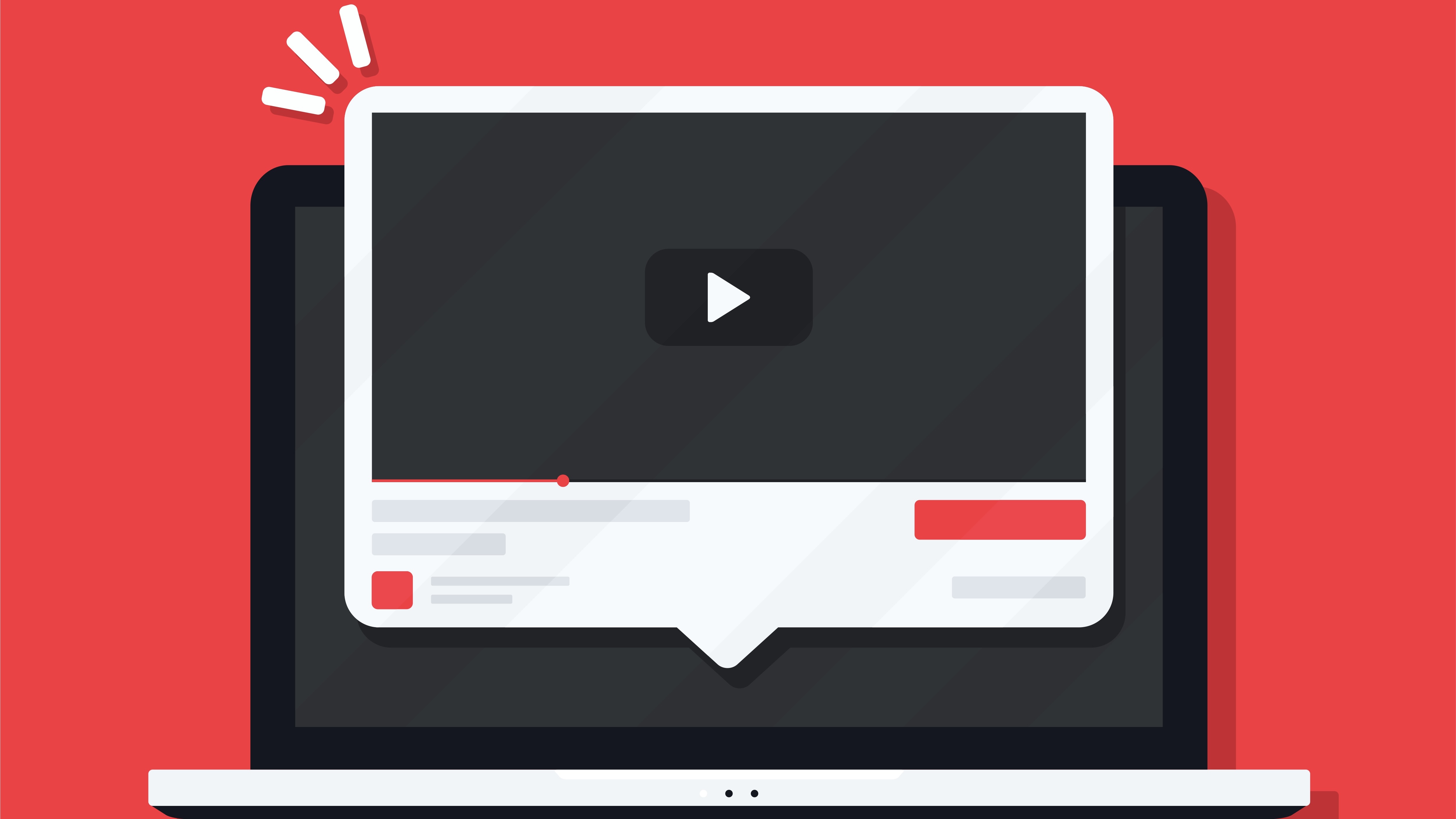 Illustrated laptop screen designed to look like YouTube interface.