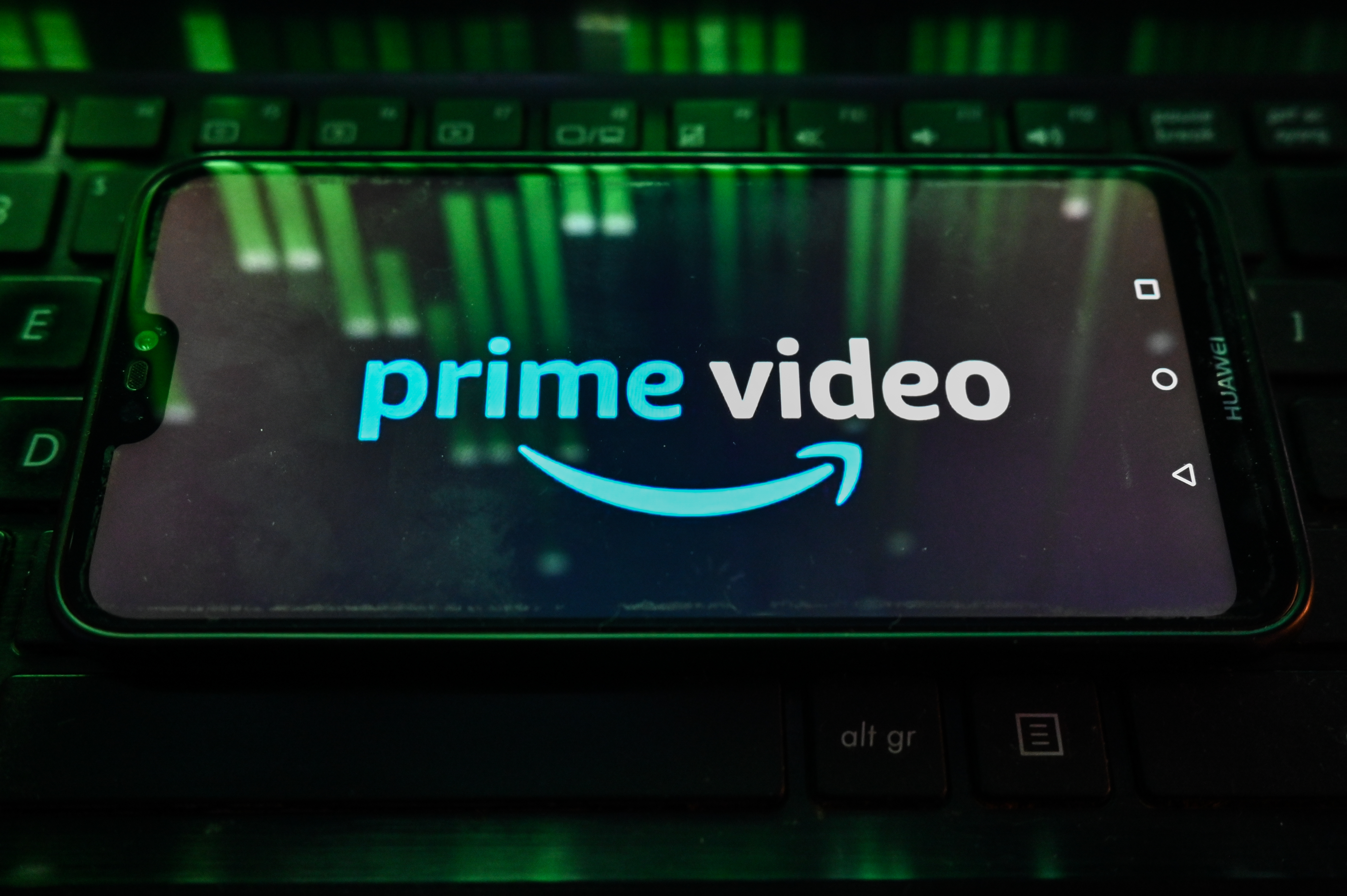 In this photo illustration, an Amazon Prime Video logo is displayed on a smartphone.