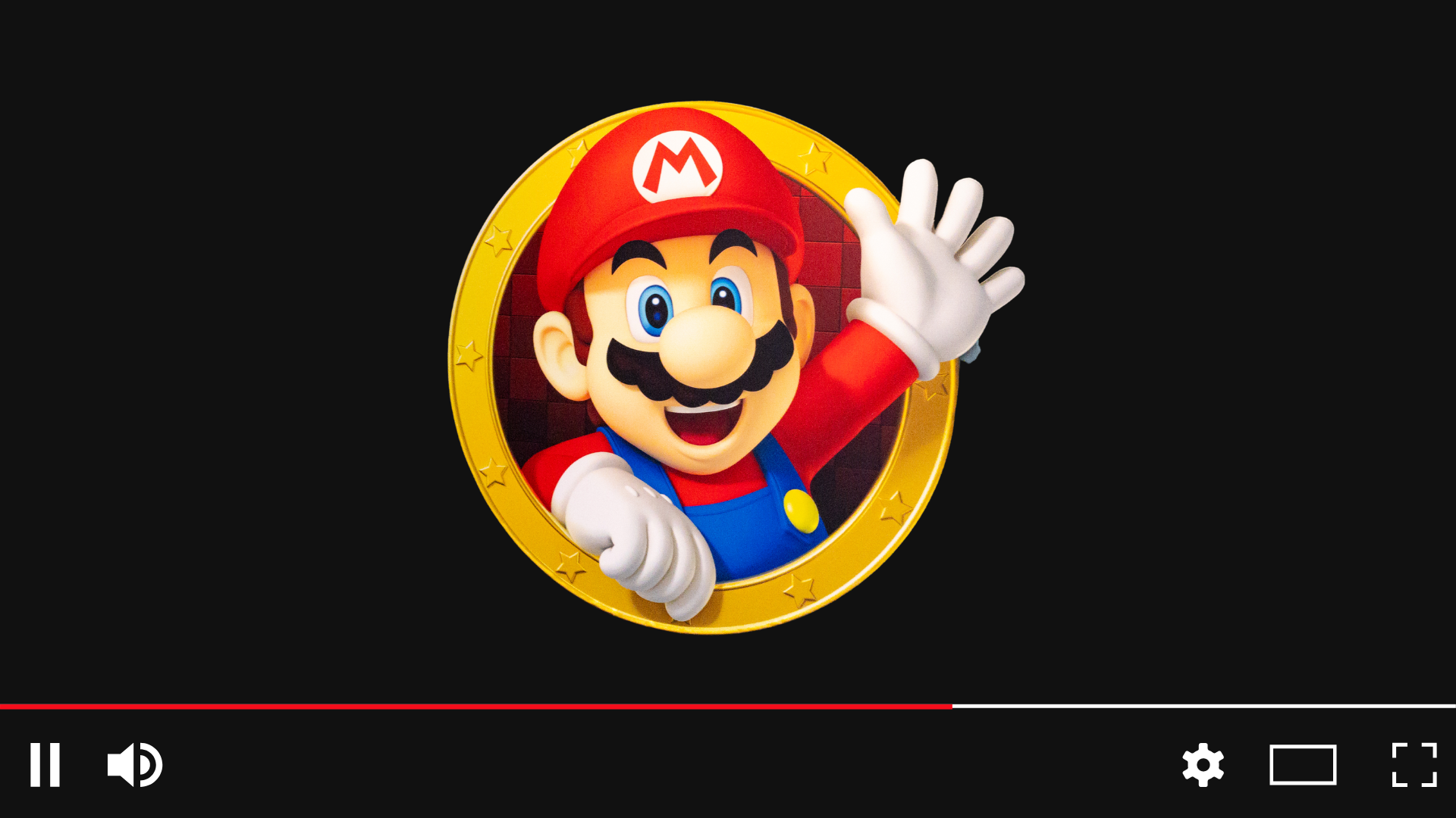 A mock video player interface with a photo of Mario at the center.