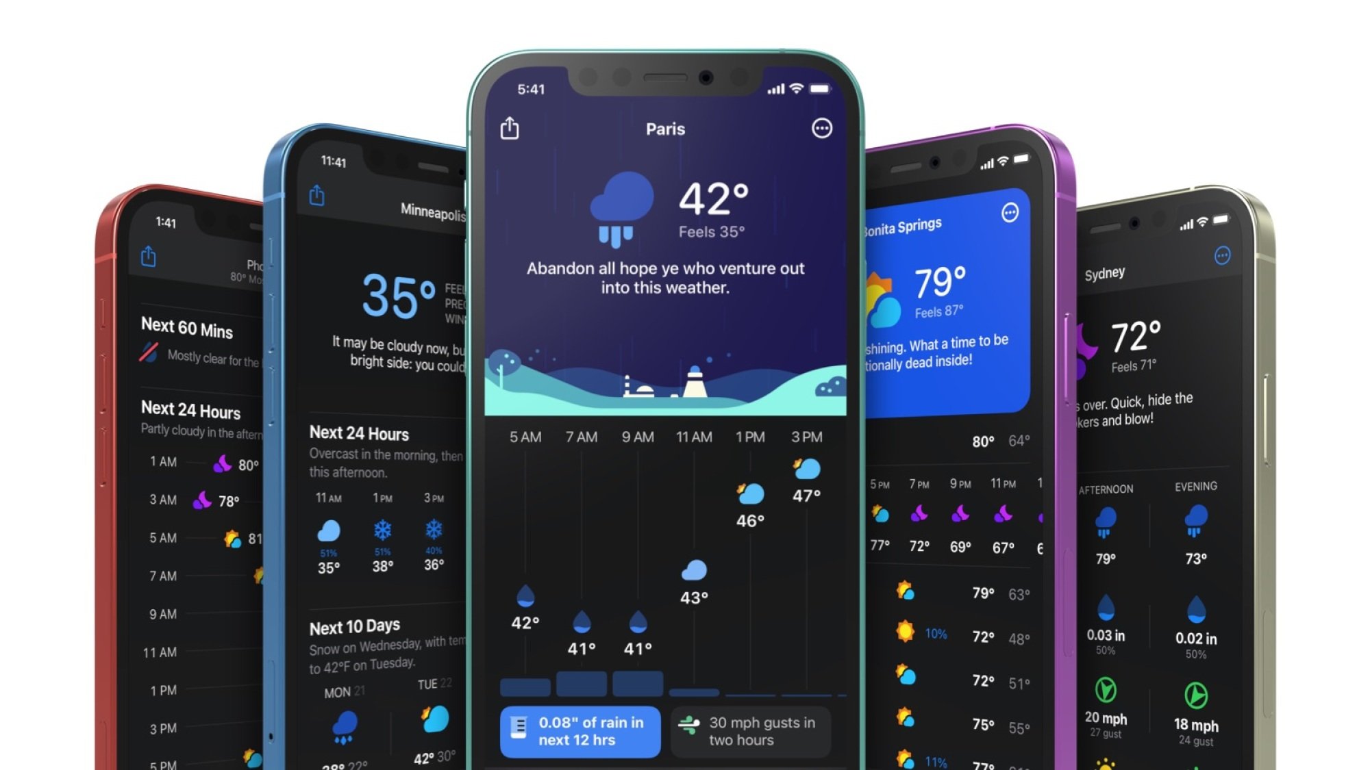 Carrot app on a group of smartphones showing off various features