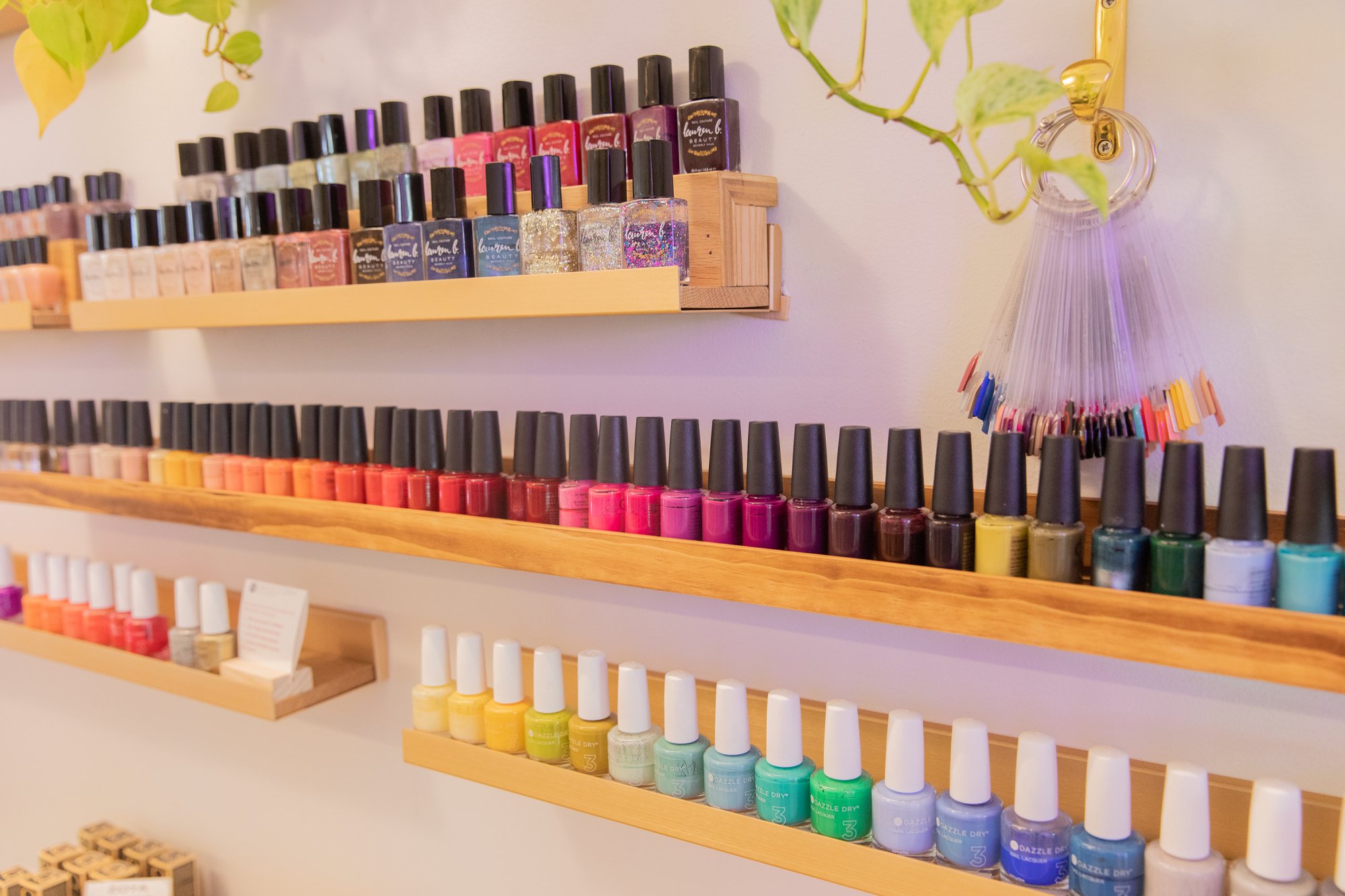 Nail polish on wall in nail salon