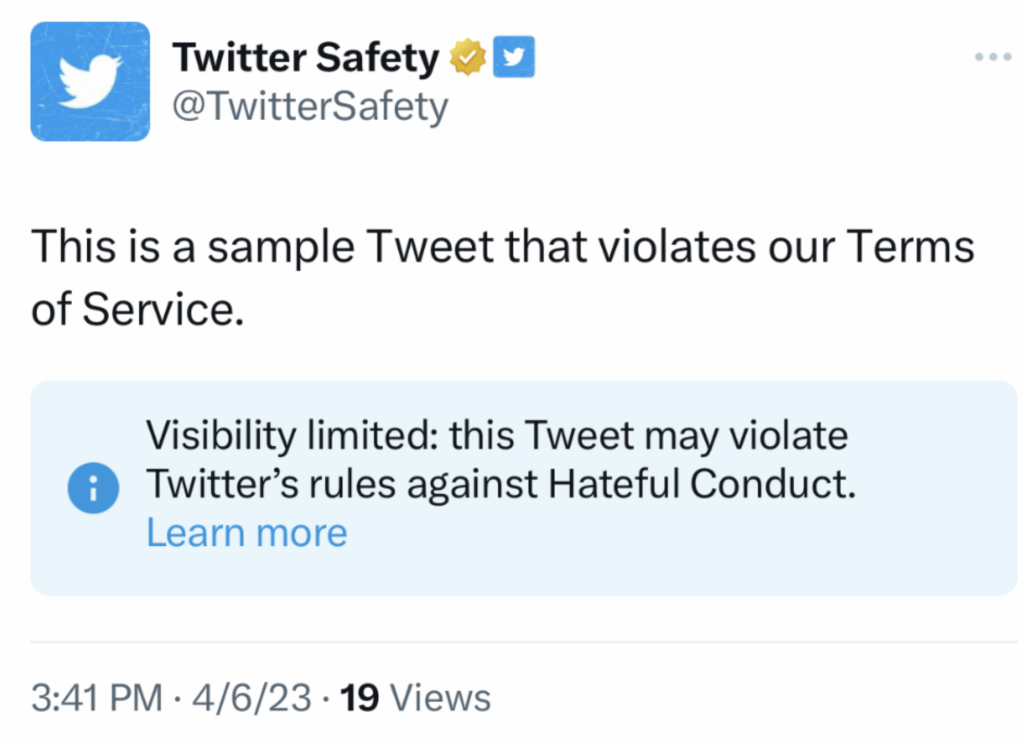 Shadowbanned tweet label example