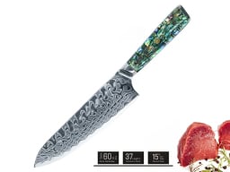 professional kitchen knife with green blade against a white background