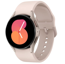 Circular smartwatch on light pink band