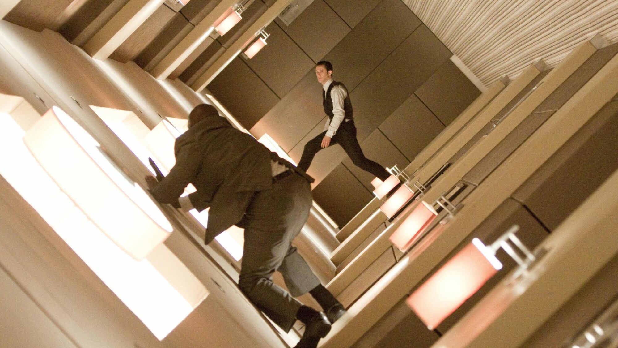 Joseph Gordon-Levitt dancing down a spinning hallway in "Inception."