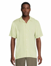 No Boundaries Men's Print Button Front Resort Shirt with Short Sleeves, Sizes XS-3XL