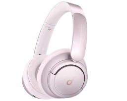 Light pink wireless headphones