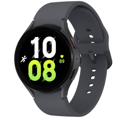 Black smartwatch against a white background, with numbers in white and green