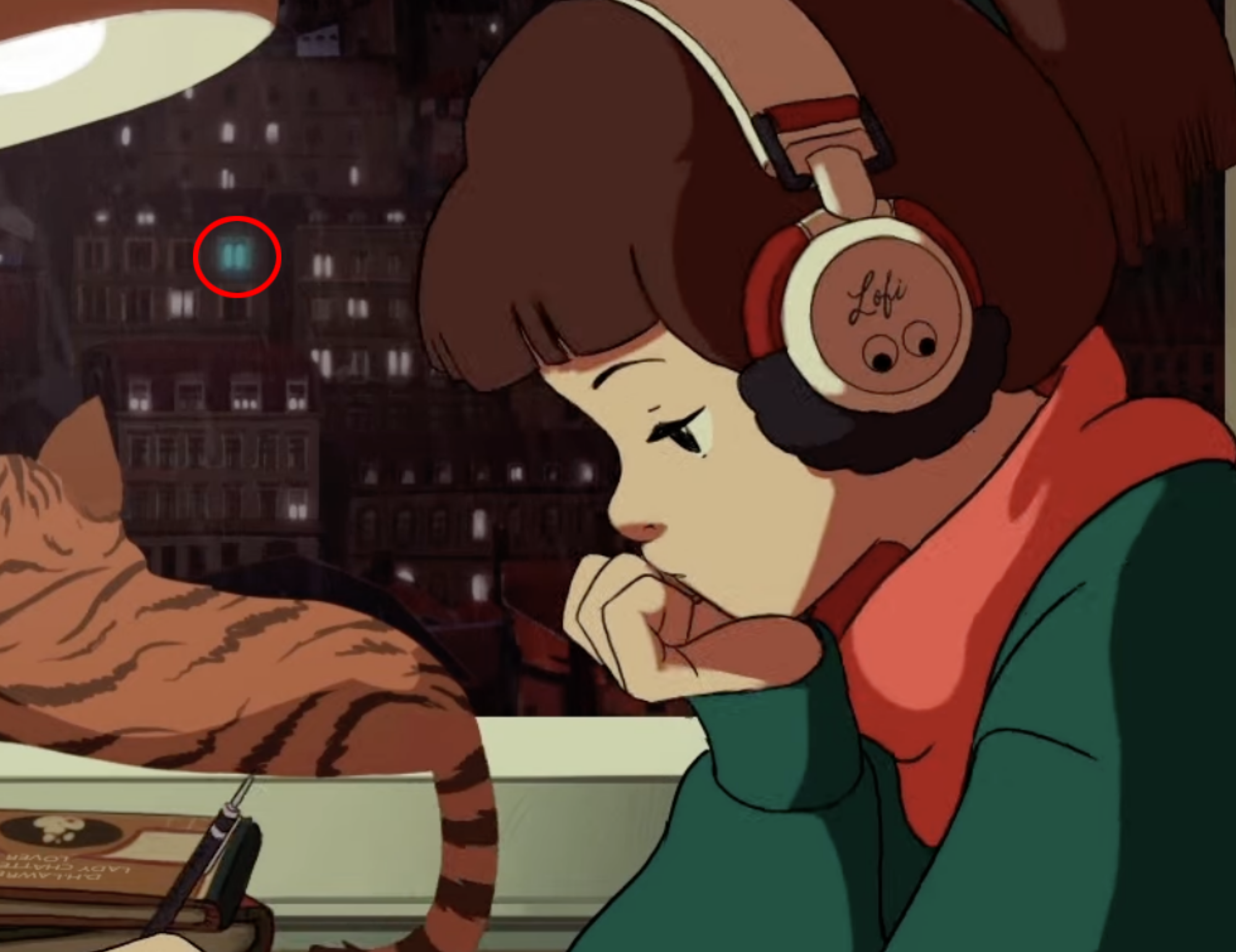 red circle around blue window in lofi girl background