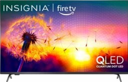 Insignia TV with dandelion and sunset screensaver