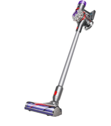 Dyson V7 vacuum in silver against white