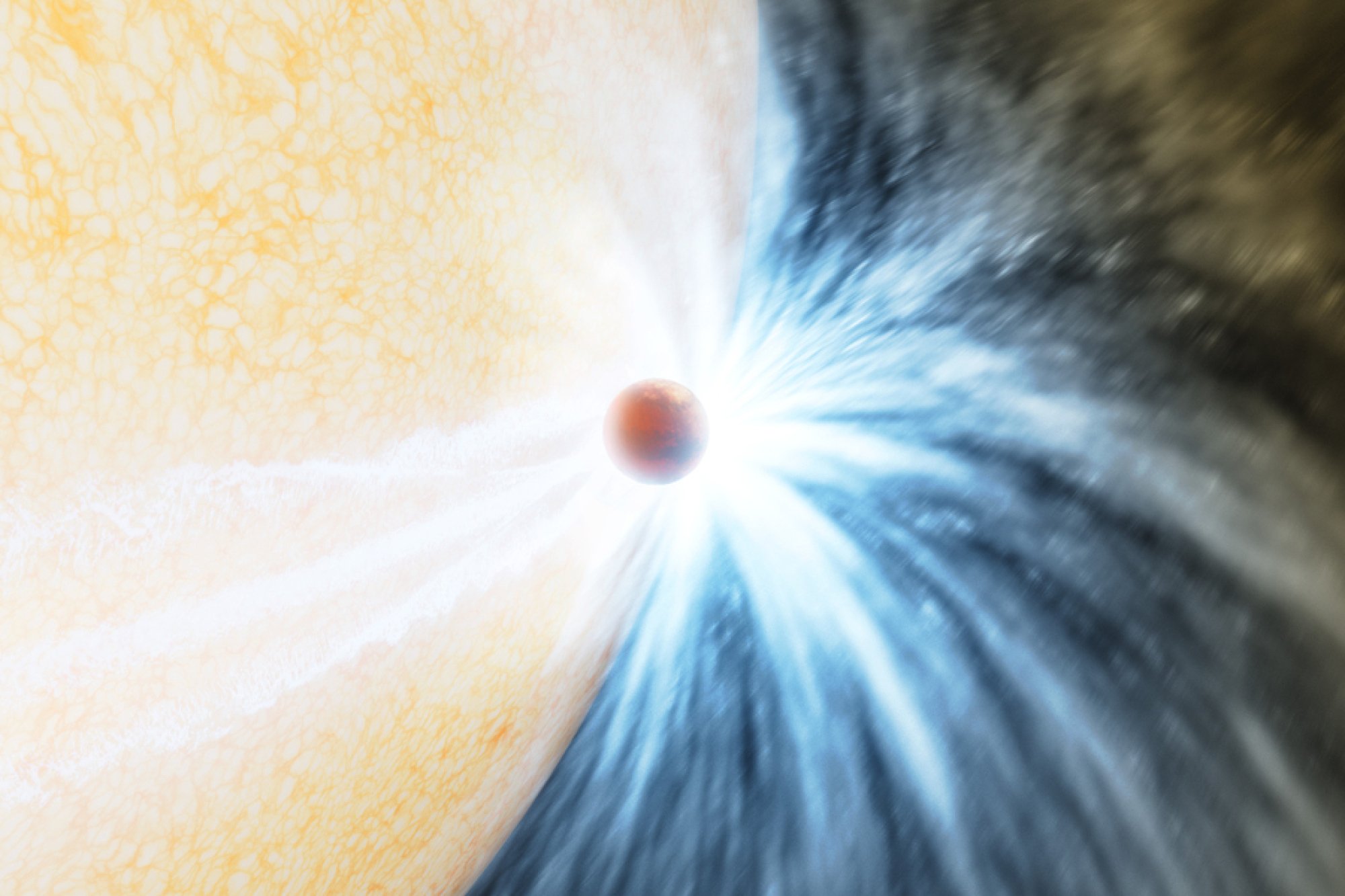 An illustration depicting a star engulfing a planet