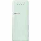 Smeg FAB28 fridge in a light mintish color over a white background