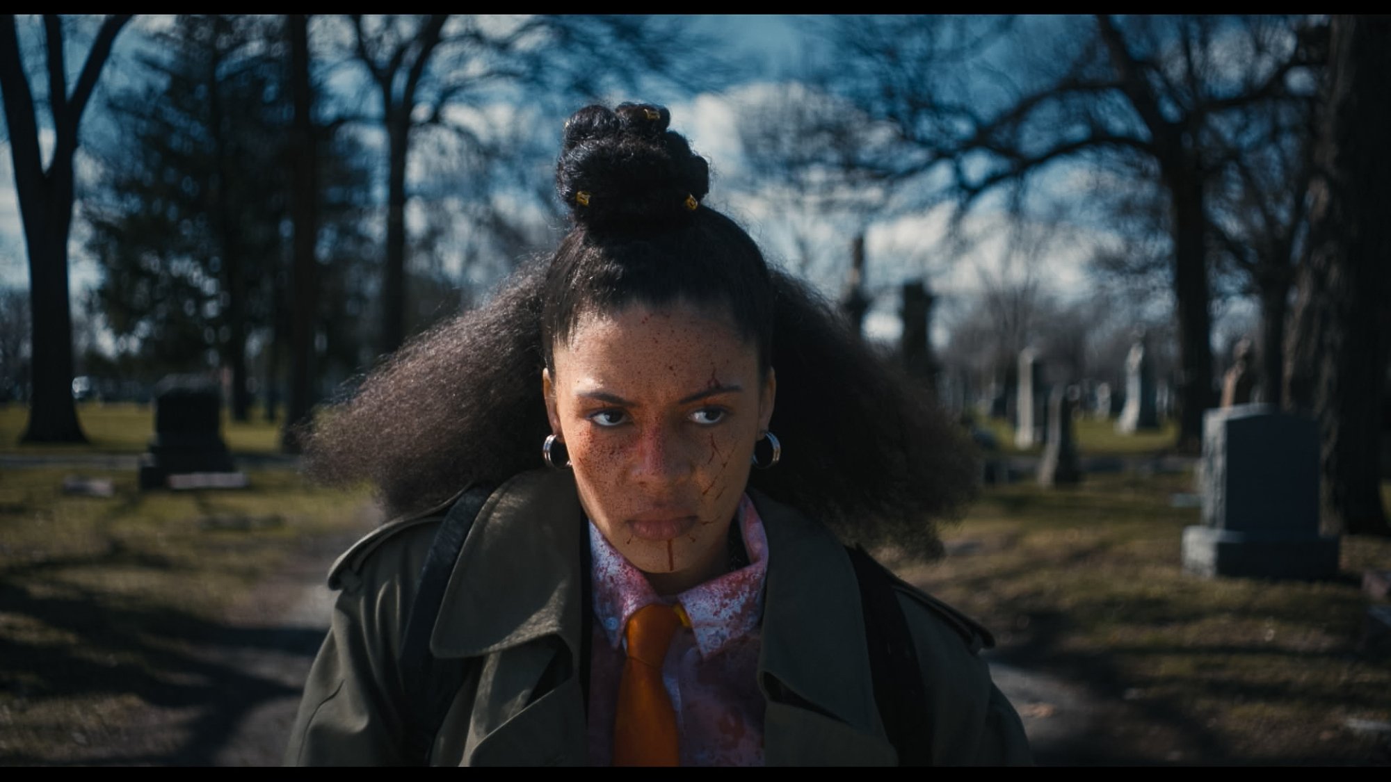 Kiah McKirnan splattered in blood in "Perpetrator."