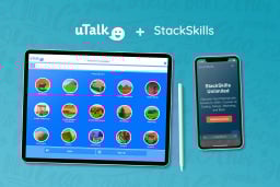 tablet and smartphone showing uTalk and StackSkills graphics