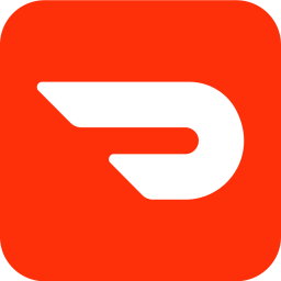 The Doordash logo in red and white