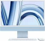 the blue m3 apple imac with its magic mouse and magic keyboard
