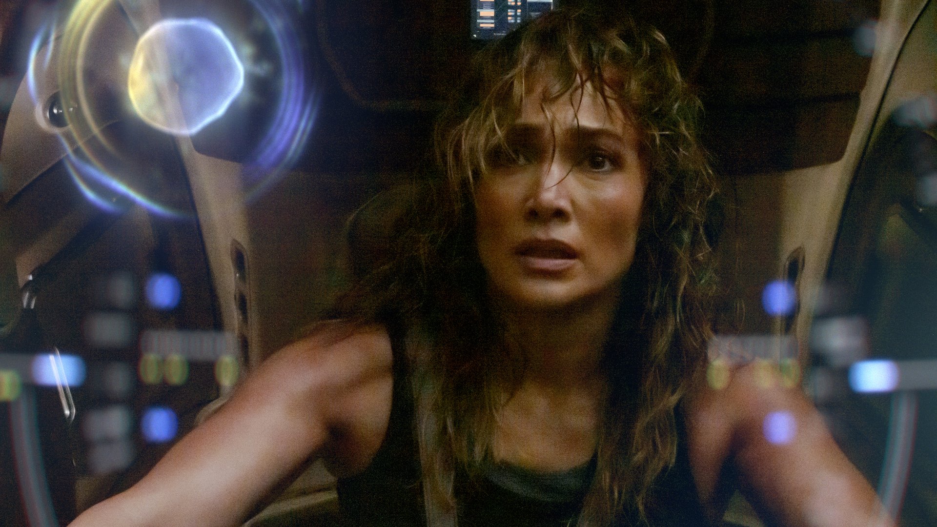 Jennifer Lopez sits in a cockpit in sci-fi movie 