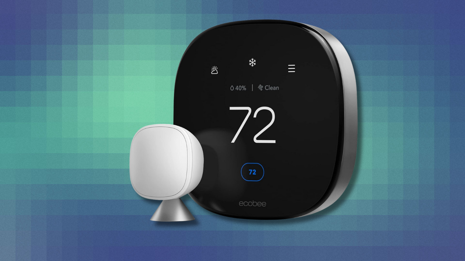 Ecobee Smart Thermostat Premium on blue and green abstract background