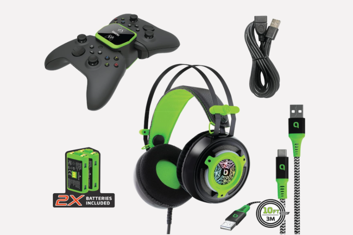 Headset, cords, docking station and more.
