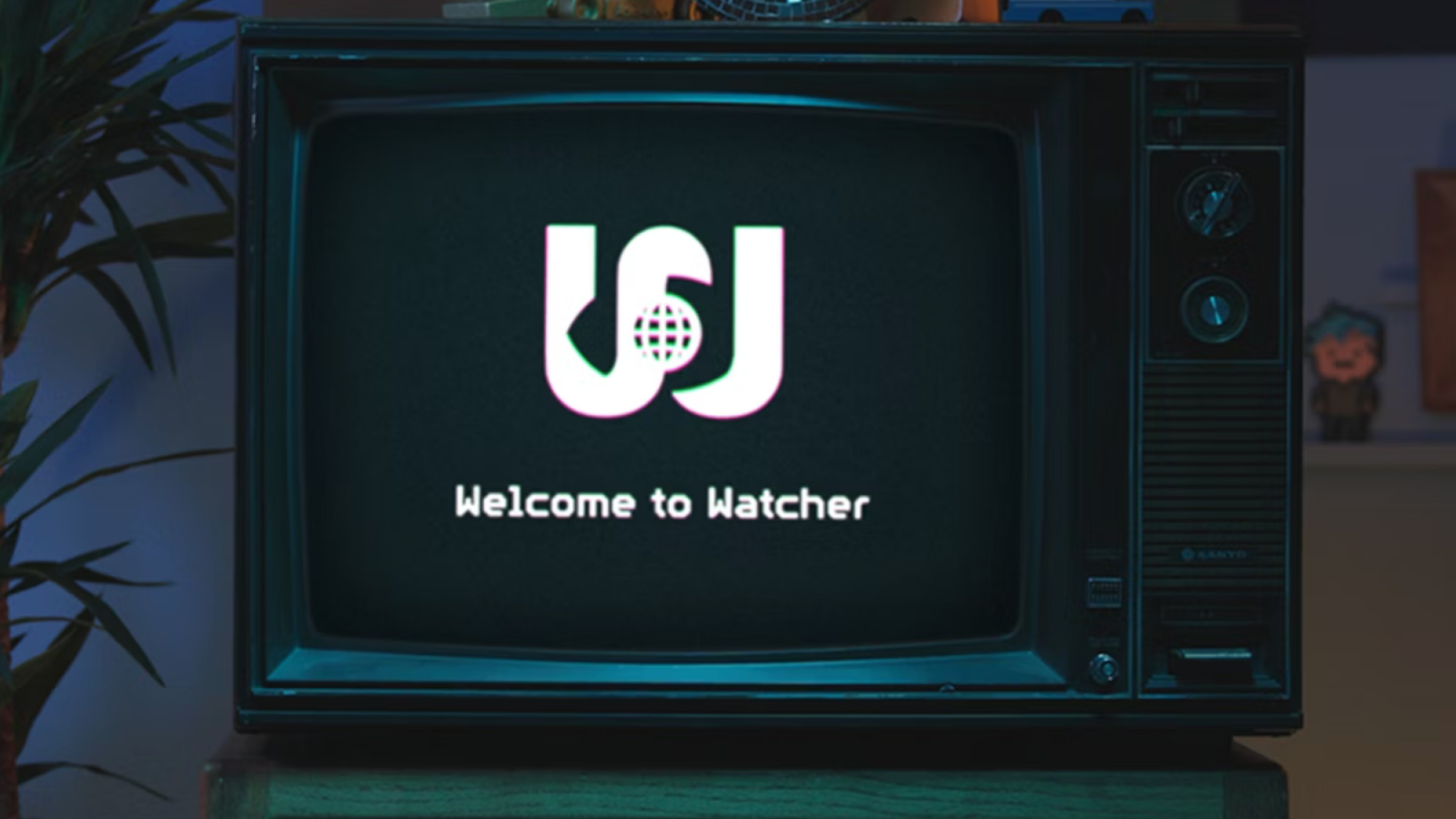 The Watcher logo on a television.