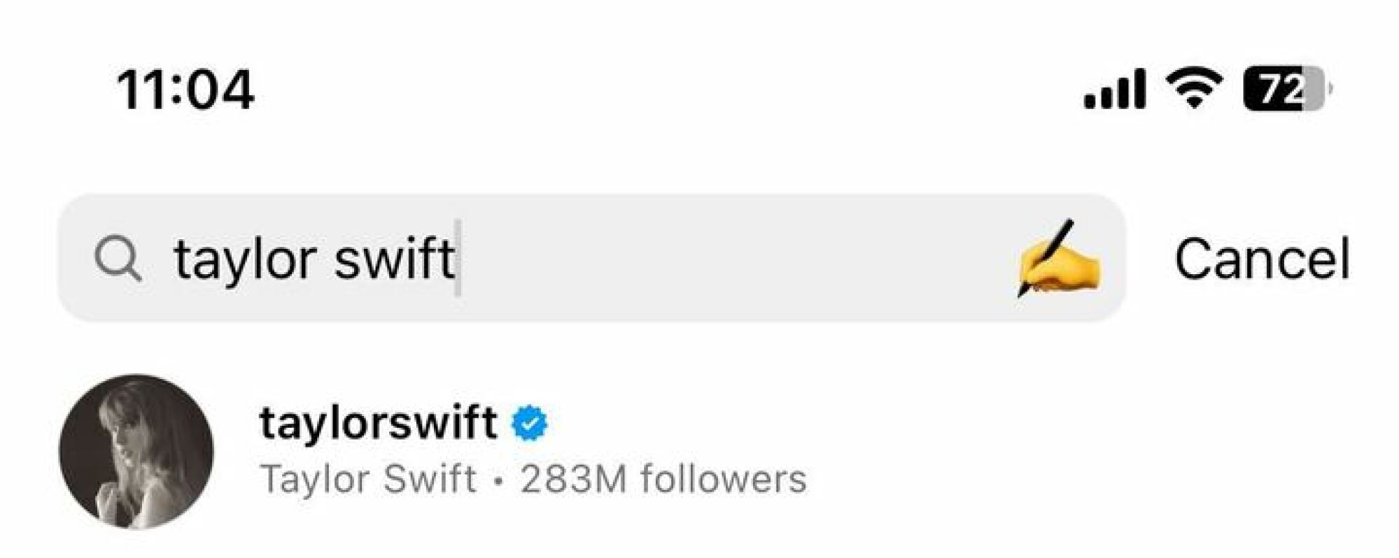 Searching "Taylor Swift" on Instagram reveals a writing emoji.