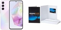 the lilac colorway of the samsung galaxy a35 phone with an amazon gift card