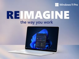 Windows 11 Pro logo on laptop.