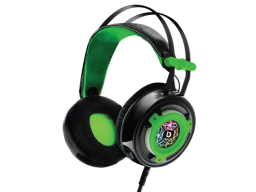 Green headphones with cord.