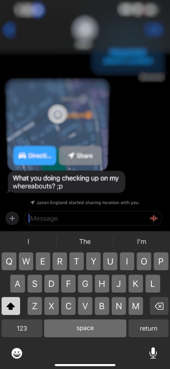 UI of location tracking in Messages