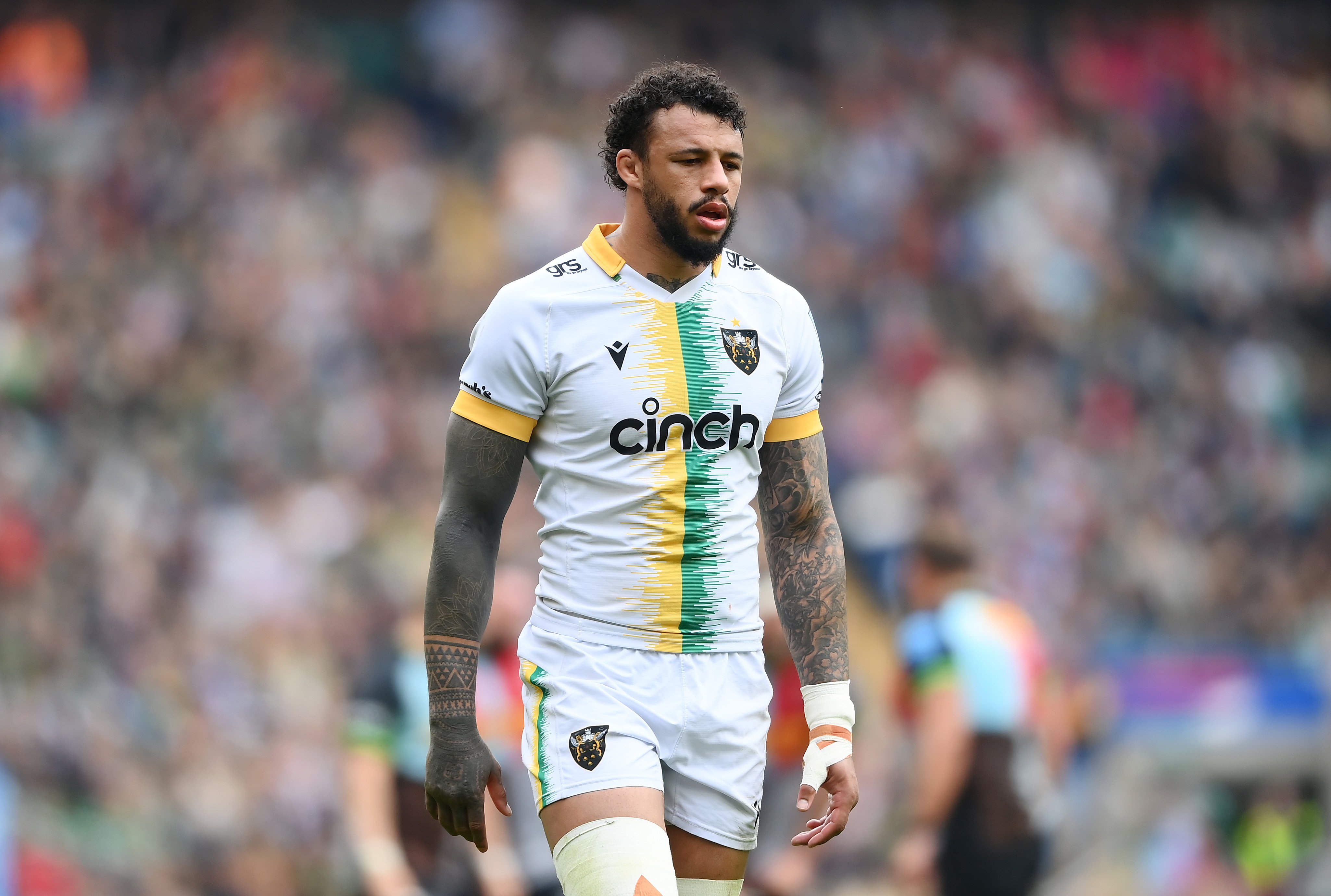 Courtney Lawes of Northampton Saints looks on
