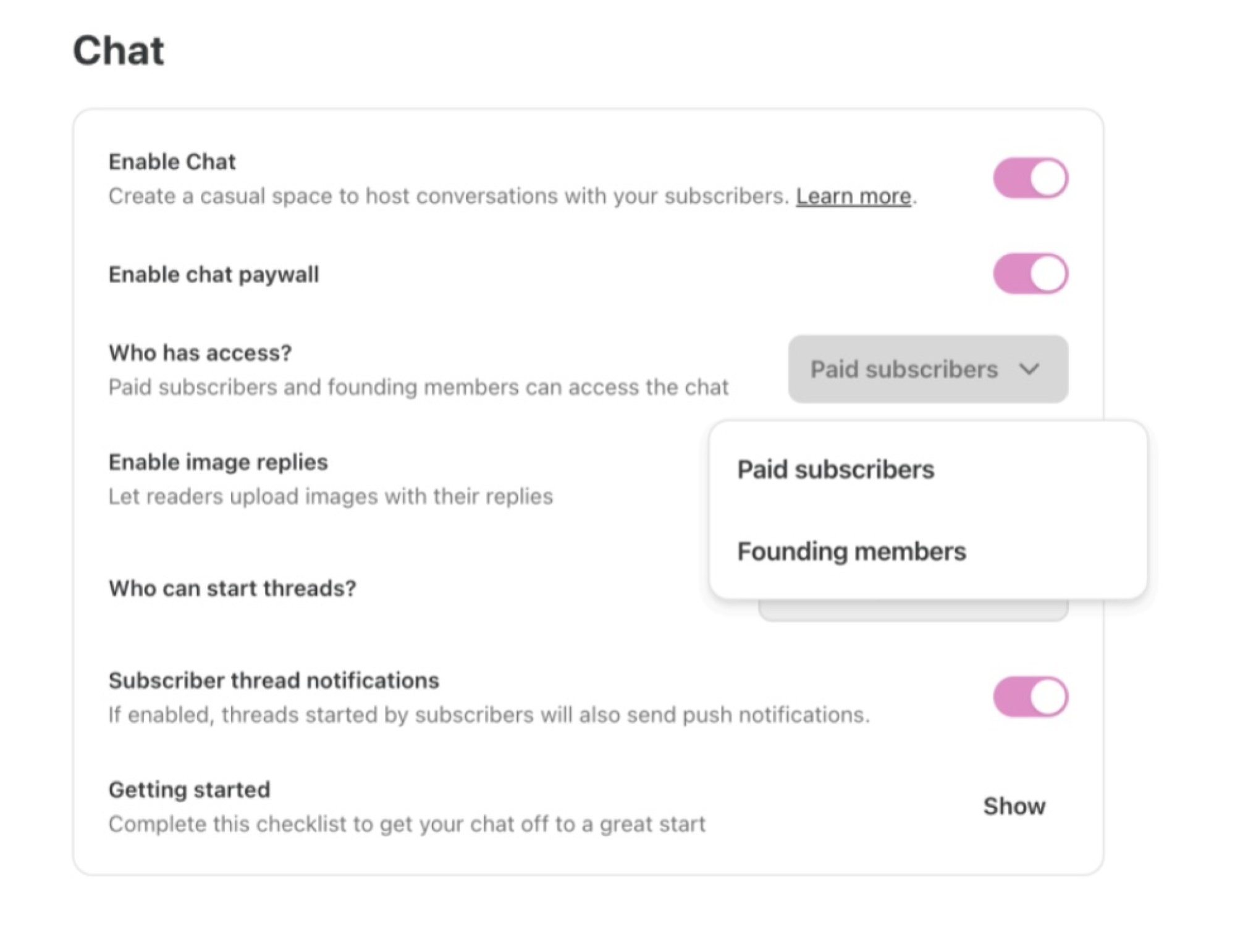 A screenshot of Substack settings.