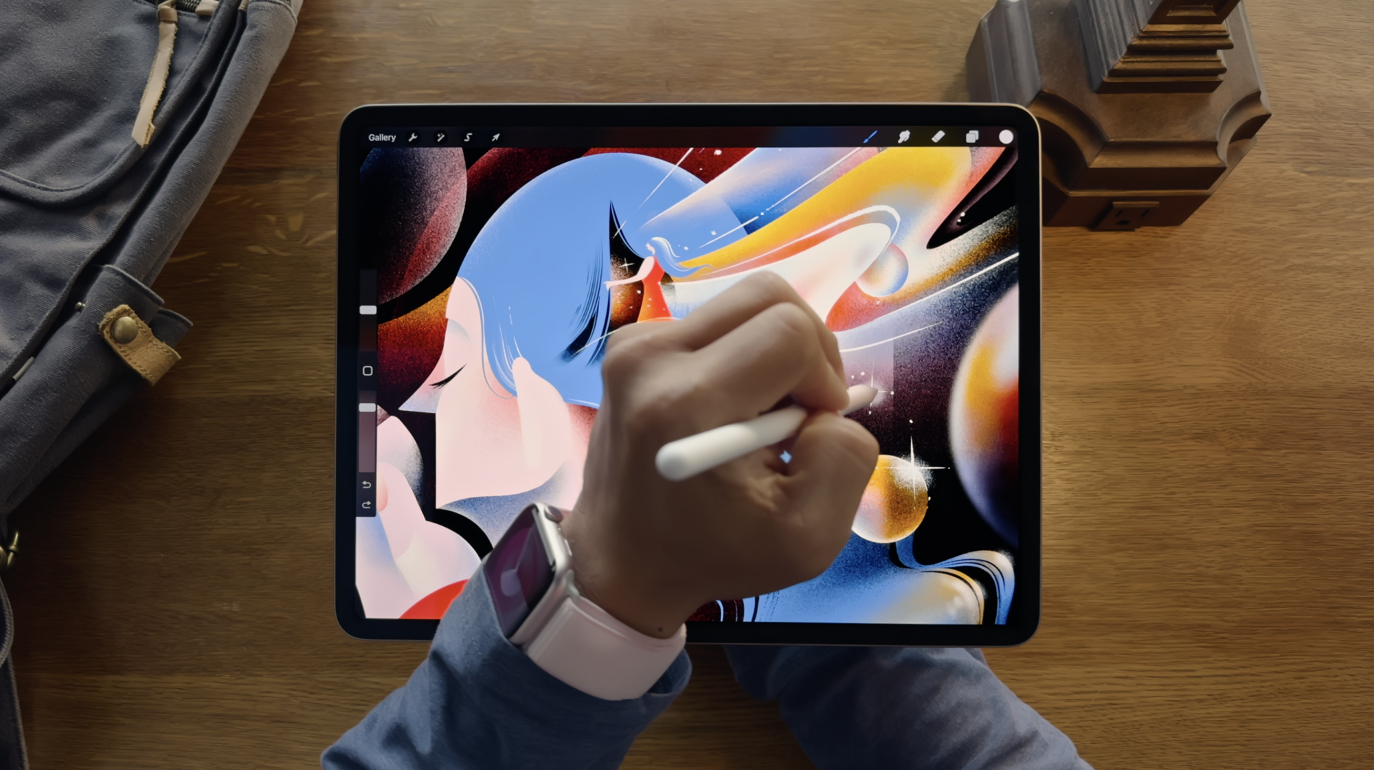 person drawing an image on an iPad Air