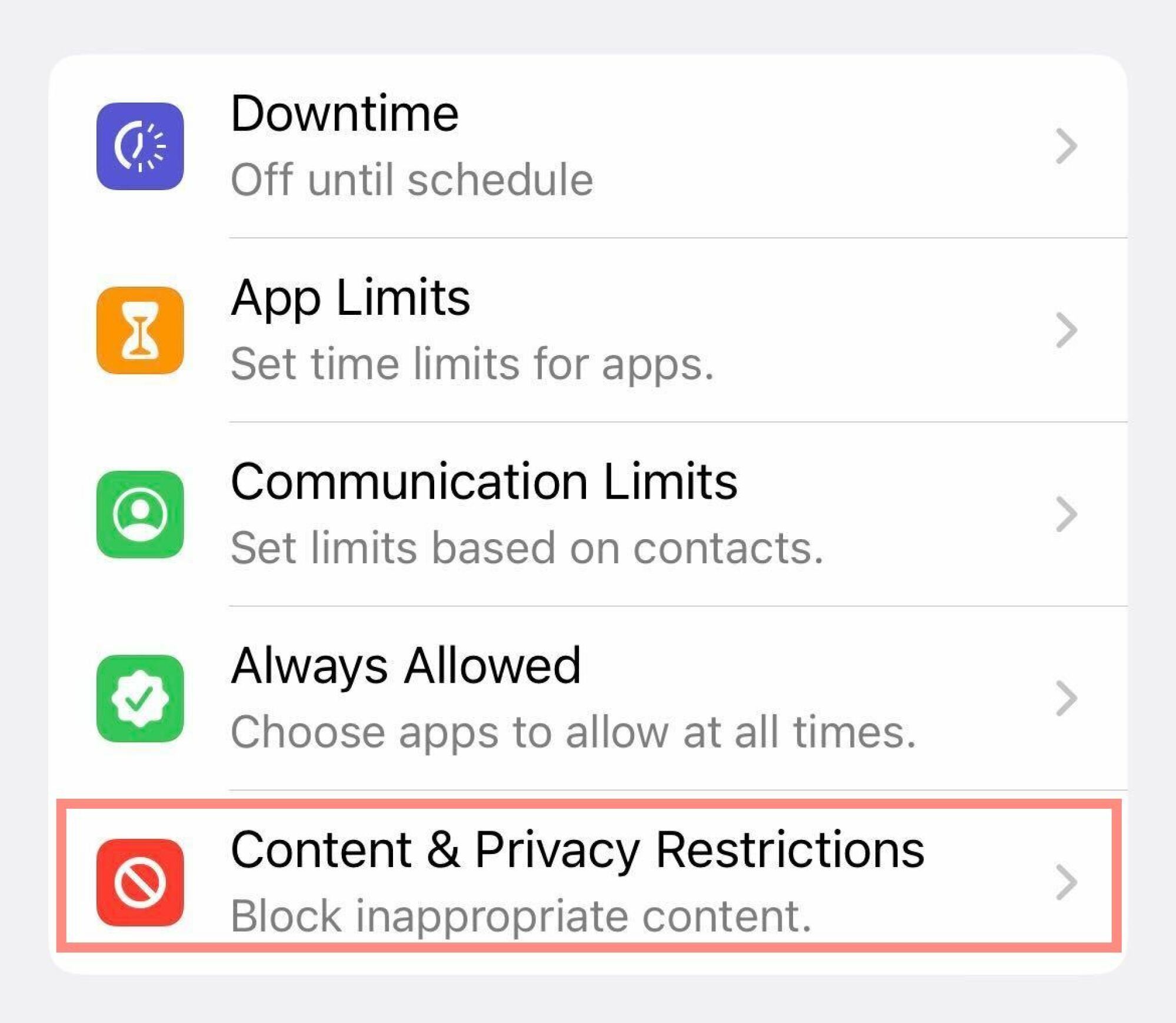 A screenshot showing "Content & Privacy Restrictions".