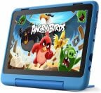 an amazon fire 8 kids in a blue colorway displays an image of angry birds