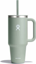a green hydro flask on a white background