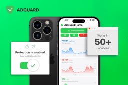 A smartphone with the AdGuard app open