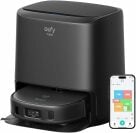Eufy X9 Pro robot vacuum on self-empty dock and smartphone with color-coded map on screen